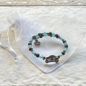 Alex and Ani Bracelet Disney Cinderella Carriage Silver Blue Bead Wrap